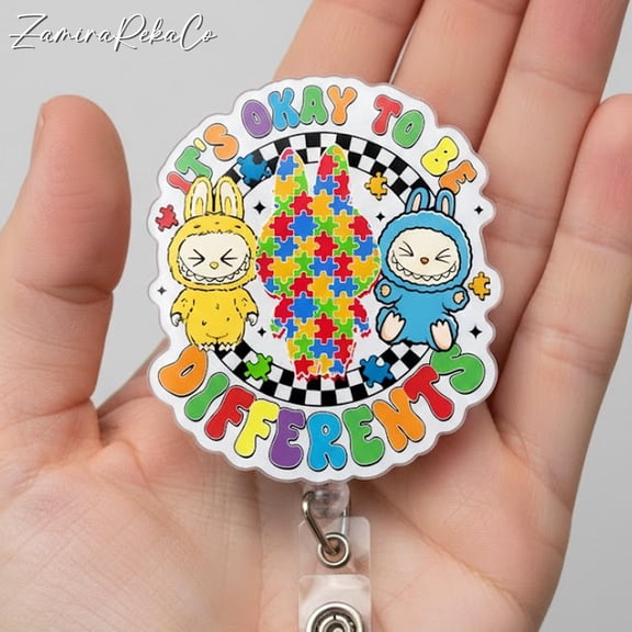 Its Okay to Be Different Autism Awareness Badge Reel, Cute Monster Neurodiversity ID Holder, Inclusion Support Retractable Badge