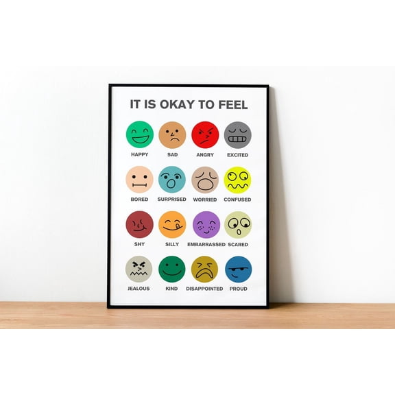 It's Okay to Feel Feelings Chart My Feelings Classroom Decor, Unframed Paper Print Size 8x12