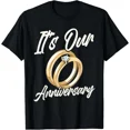 thumbnail image 1 of It's Our Anniversary Wedding Rings Romantic Couple Matching T-Shirt Retro Graphic Tee for Husband Wife Marriage Celebration Gift, 1 of 6