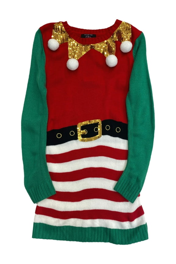 It's Our Time Girls Red Santa Elf Tunic Holiday Christmas Sweater Medium 8