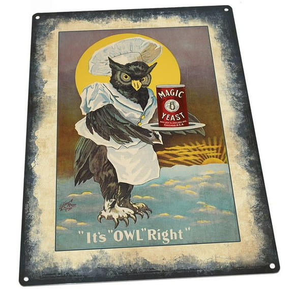 It’s Owl Right Vintage Ad 9"x12" Metal Sign, Wall Decor for Kitchen and Dinning Room