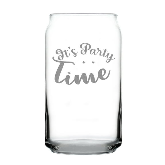 It's Party Time Can-Shaped Pint Glass, Hand Engraved Etched Beer Unique Gift for Lovers, Glassware Collectible, Fun Drinking