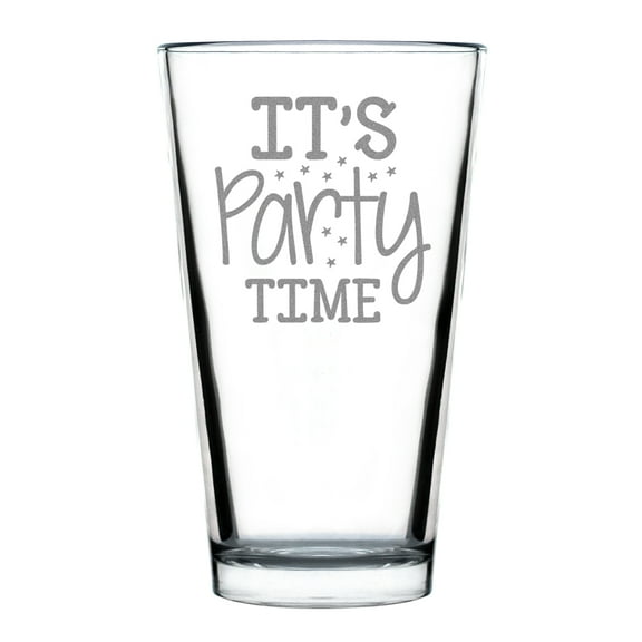 It's Party Time Pint Glass, Hand Engraved, Etched Design, Fun Drinkware, Celebration Glassware , Custom Bar Accessory