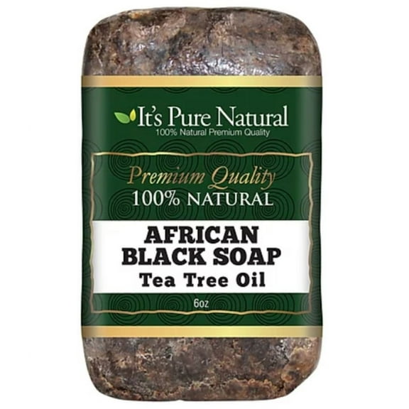 Its Pure Natural African Black Soap Bars with Tea Tree Oil Organic Raw Soap for Face & Body, 5 oz
