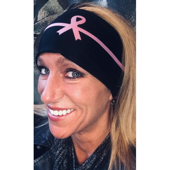 It's Ridic! Black with Pink Breast Cancer Awareness Ribbon Sweat Absorbing Sports/Riding Headband (Sweatband) Made with Stretch Nylon Fabric