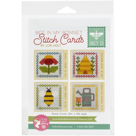 It's Sew Emma Stitch Cards 4/Pkg-Bee In My Bonnet Set D By Lori Holt
