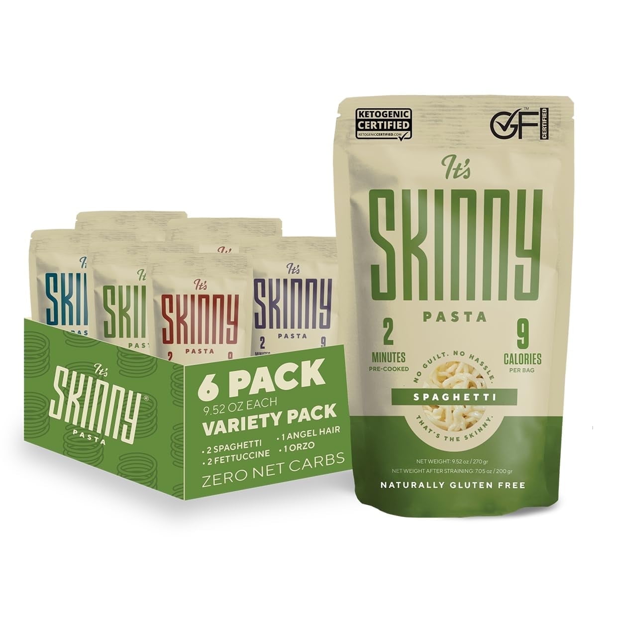 Its Skinny  Low Carb, Gluten Free Keto Pasta, Pre-cooked Konjac Noodles Variety Pack, Non-GMO & Only 4.5 Calories Per Serving (6 Packs)