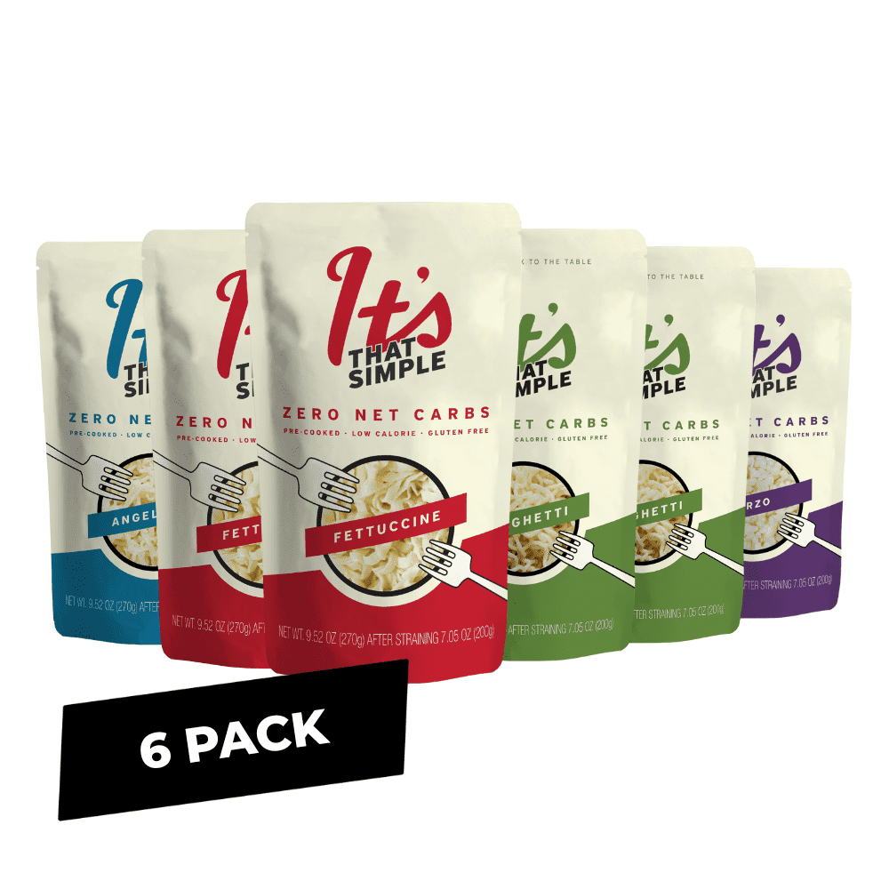 It’s That Simple Pasta Variety pack – Spaghetti, Fettuccine, Angel Hair and Orzo, Low Carb, Gluten Free, Keto & Vegan-Friendly, Shirataki Konjac, 4.5 Calories, Ready in 2 Minutes (6 packs)