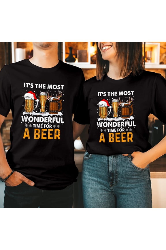 It's The Most Wonderful Time For A Beer Christmas Santa Hat Shirt, Drink Funny Drinking Holiday Costume Top