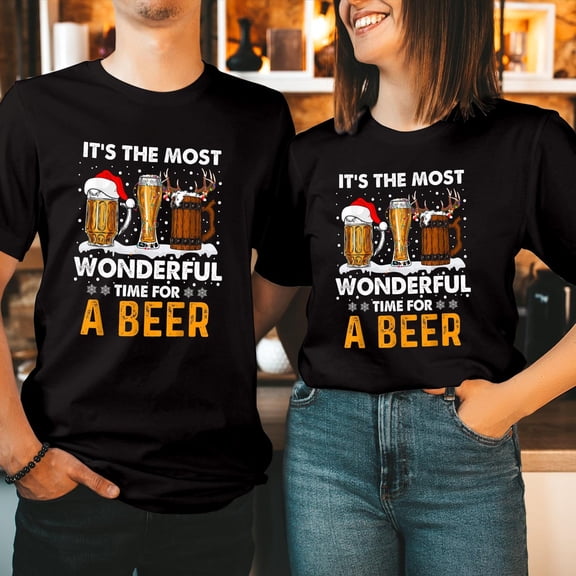 It's The Most Wonderful Time For A Beer Christmas Santa Hat Shirt, Drink Funny Drinking Holiday Costume Top