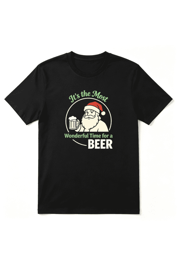 It's The Most Wonderful Time For A Beer Retro Graphic Tee for Men and Women, Beer Enthusiast Christmas Present Cotton Short Sleeves T-Shirt