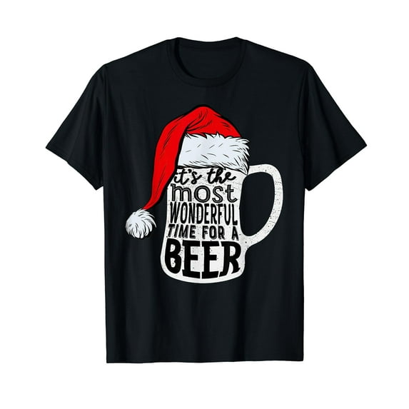 It's The Most Wonderful Time For A Beer Santa Hat Christmas T-Shirt