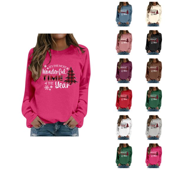 It's The Most Wonderful Time Of The Year Christmas Sweatshirts for Women Long Sleeve Crewneck Holiday Sweatshirt Pullover Top