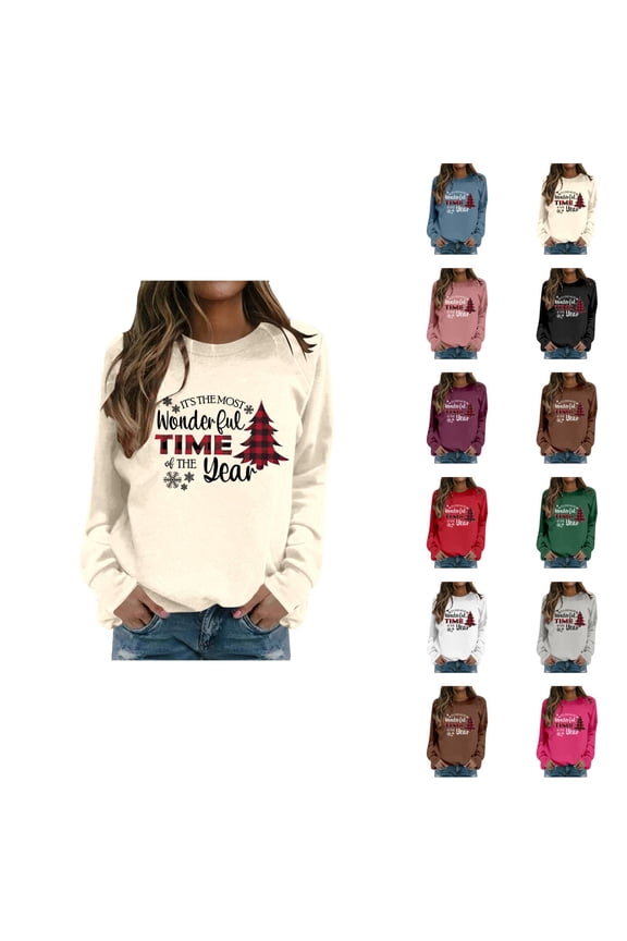 It's The Most Wonderful Time Of The Year Christmas Sweatshirts for Women Long Sleeve Crewneck Holiday Sweatshirt Pullover Top
