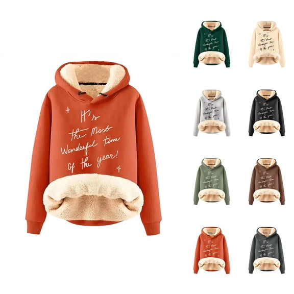 It's The Most Wonderful Time Of The Year Hoodies for Women Heavyweight Christmas Hooded Sweatshirt Pullover Tops