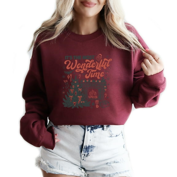 It's The Most Wonderful Time Sweatshirt Cute Christmas Women Season Long Sleeve Graphic Shirts Pullover Tops