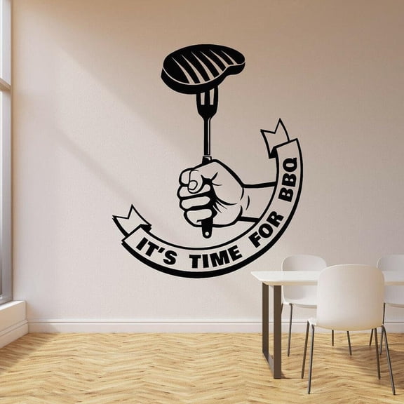 It's Time for BBQ Wall Decal Lettering Steak Barbecue Catering Vinyl Window Stickers Restaurant Creative Interior Decor 42x34cm