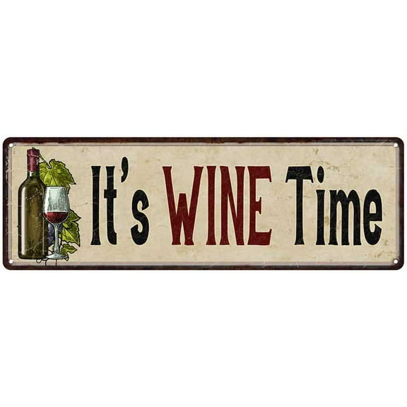 It's WINE Time Kitchen Vintage Look Wall Decor 8x24 Metal Sign 108240016020