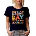 thumbnail image 1 of It's a Beautiful Day for Learning - Retro Groovy Wavy Text or Quote Art, Navy Blue T-Shirt, 3XL, 1 of 5