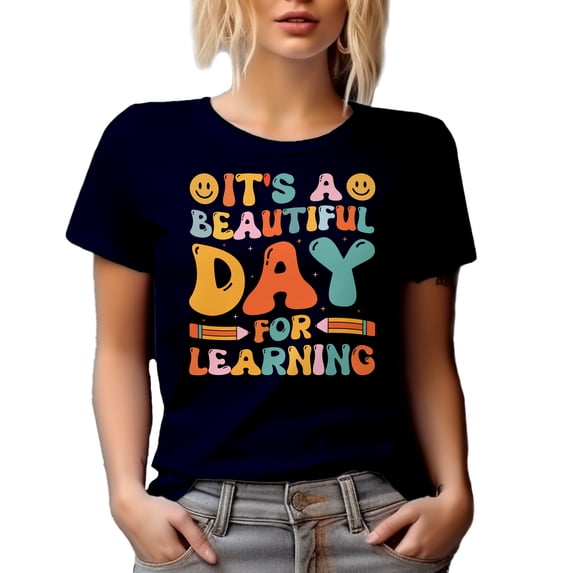 It's a Beautiful Day for Learning - Retro Groovy Wavy Text or Quote Art, Navy Blue T-Shirt, 3XL