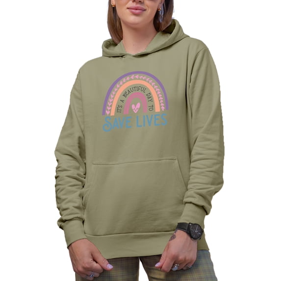 It's a Beautiful Day to Save Lives Art, Nurse Merch Gift, Sand Hooded Sweatshirt or Hoodie, 2XL