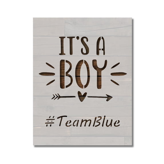It's a Boy Baby Gender Reveal Stencil Team Blue Template Reusable 8.5 x 11 for Painting on Walls, Wood, Etc. By Stencilville