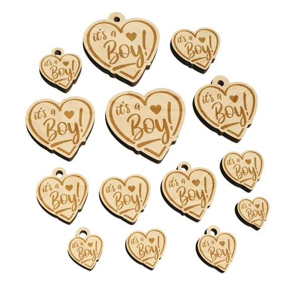 It's a Boy Baby Shower Wood Mini Charms Shapes DIY Craft Jewelry - With Hole - 20mm (15pcs)