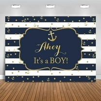 It's a Boy Backdrop Nautical Baby Shower Background Gold and Navy Blue Anchor Baby Shower Party Cake Table Decoration Photo Booth Props