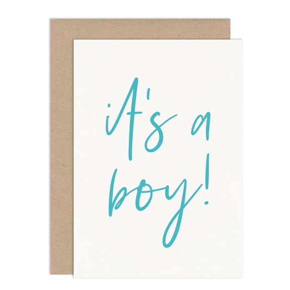 It's a Boy Greeting Card  Cute Handwritten Design  Perfect for Baby Showers and Announcements  Blank Inside, Comes with Envelope