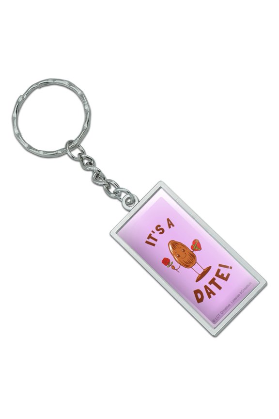 It's a Date Love Rose Candy Funny Humor Rectangle Chrome Plated Metal Keychain Key Chain