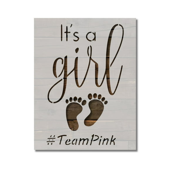 It's a Girl Baby Gender Reveal Stencil Team Pink Template Reusable 8.5 x 11 for Painting on Walls, Wood, Etc. By Stencilville