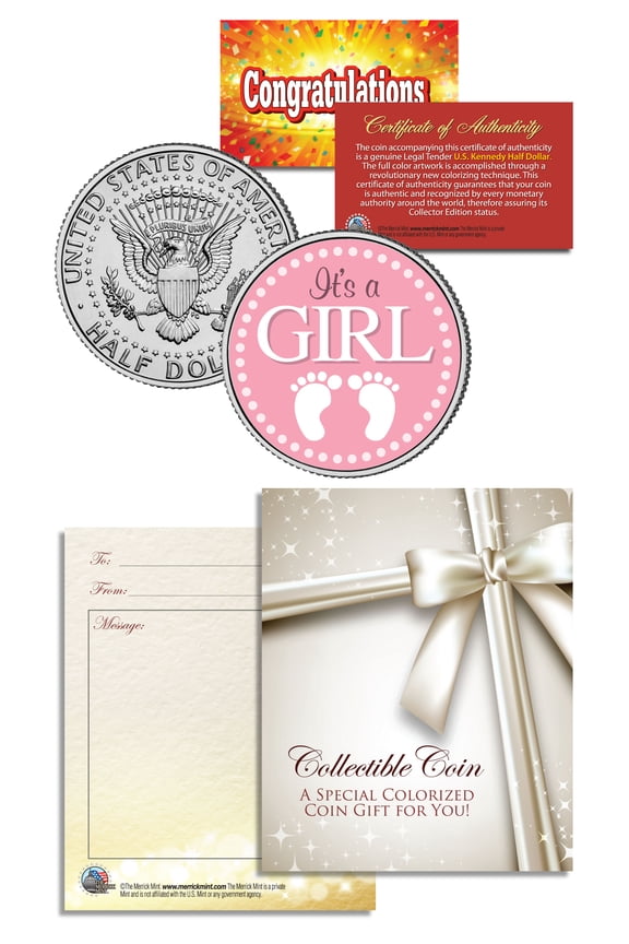 "It's a Girl" Baby Gift Keepsake JFK Kennedy Half Dollar US Coin