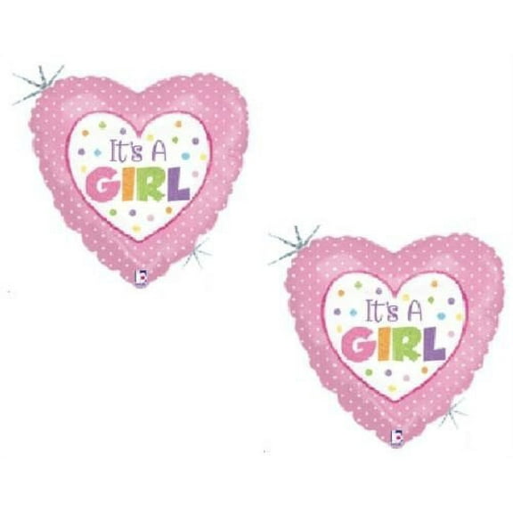 It's a Girl Baby Shower Pink Polka Dots Hearts (2) 18" Polka Dot Mylar Balloons