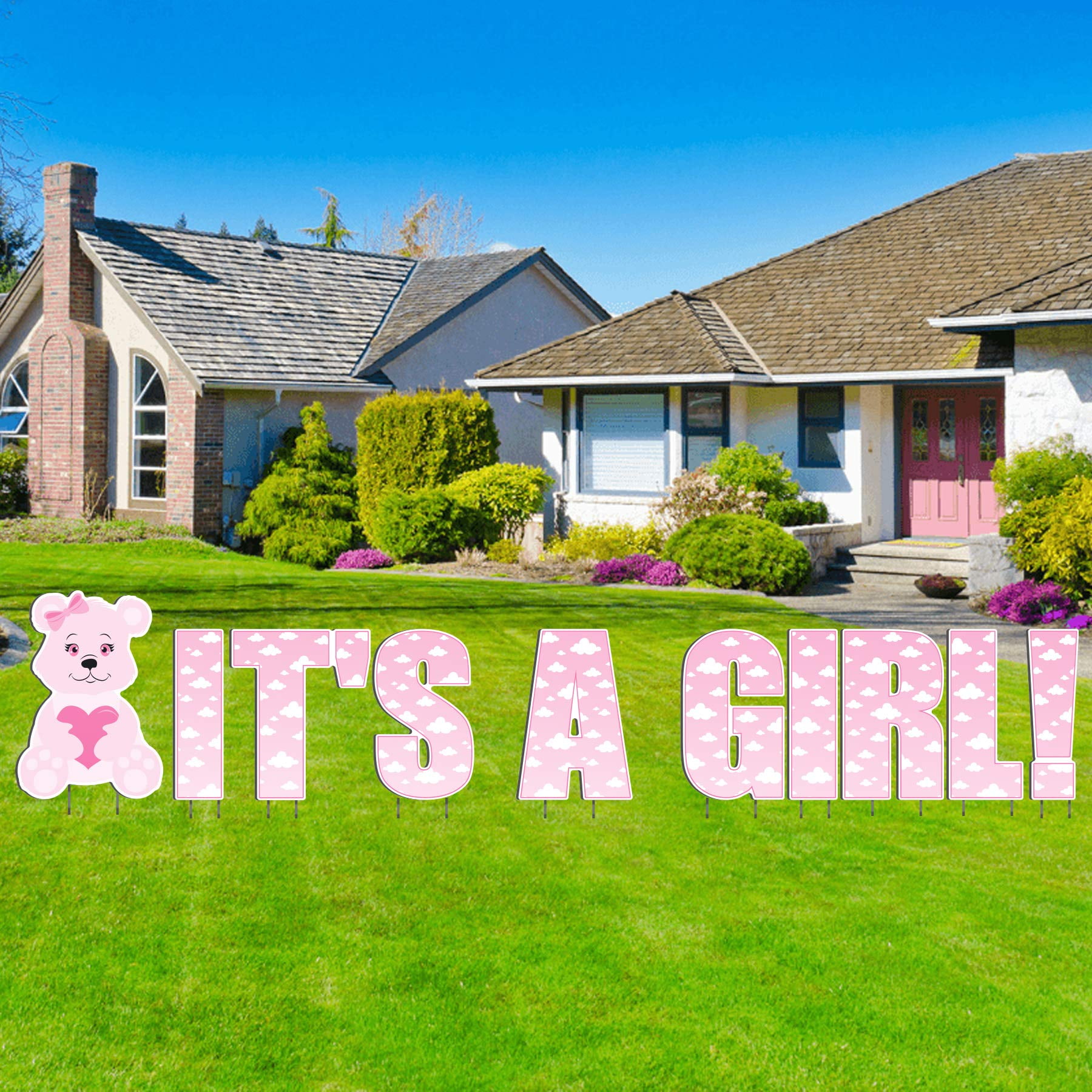 It's a Girl Lawn Letters with Panda - Baby Girl Birth Announcement Yard Letters