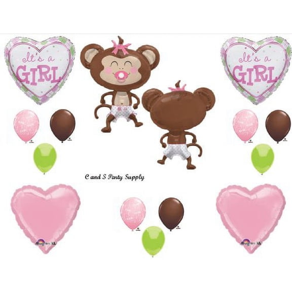 It's a Girl Monkey Wearing Diaper Baby Shower Balloons Decorations Pink Pacifier
