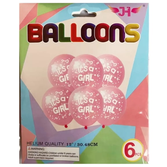 It's a Girl Pink Latex Balloons, 6 Count, 12"