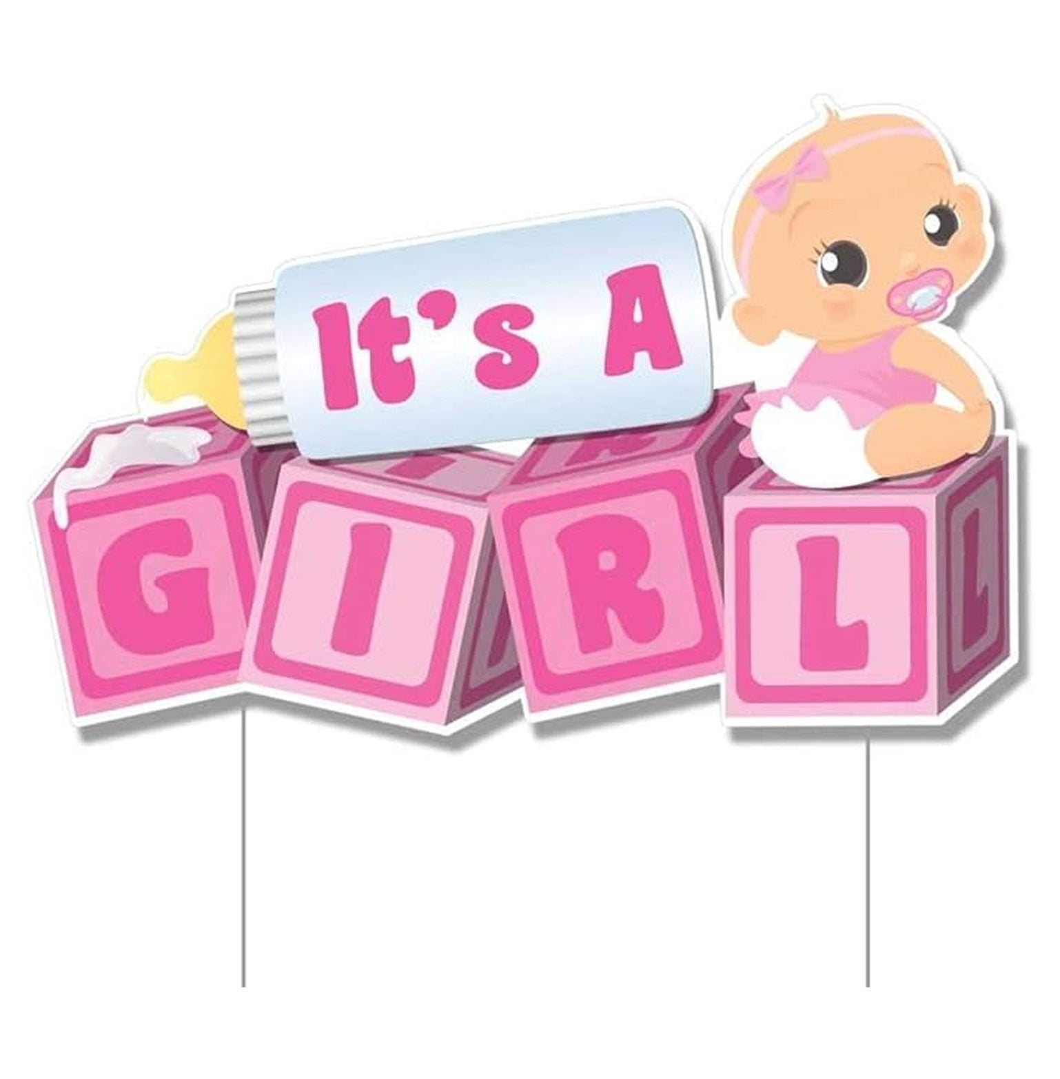 It's a Girl Yard Sign - Baby Announcement Lawn Decor, 32.5x21", Coroplast, Light Skin Tone - Outdoor Baby Shower Decorations for Girls
