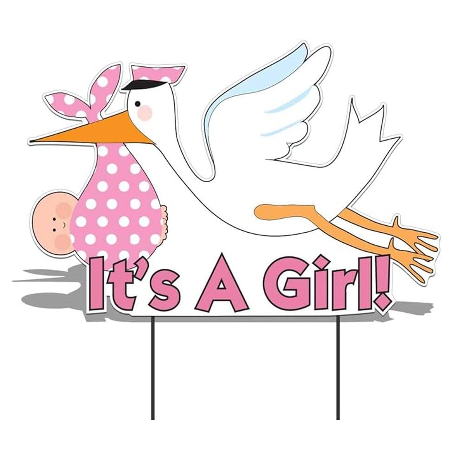It's a Girl Yard Sign - Outdoor Stork Lawn Decoration, Baby Announcement, Light Skin Tone - 20x31.5 Inch