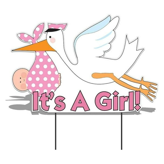 It's a Girl Yard Sign - Outdoor Stork Lawn Decoration, Baby Announcement, Light Skin Tone - 20x31.5 Inch