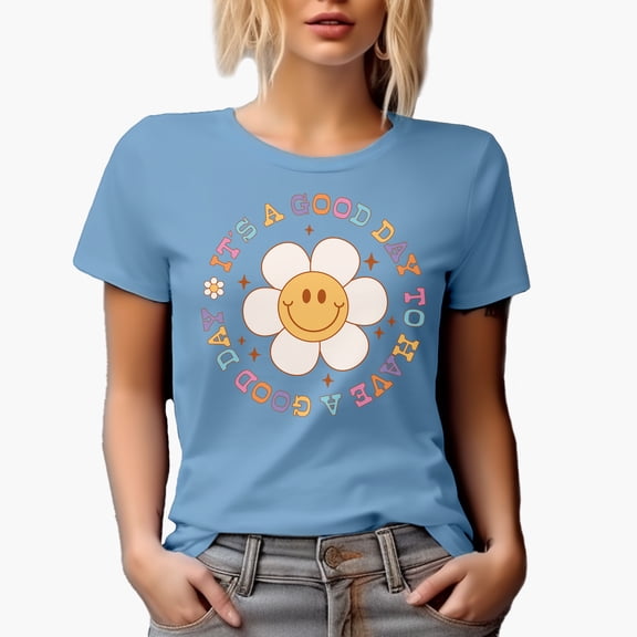 It's a Good Day to Have a Good Day, Retro Flower Art Merch Gift, Baby Blue T-Shirt, Medium