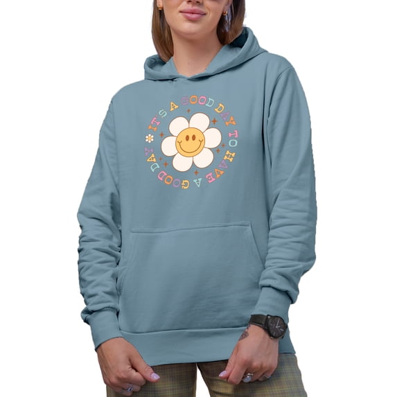 It's a Good Day to Have a Good Day, Retro Flower Art Merch Gift, Light Blue Hooded Sweatshirt or Hoodie, Small