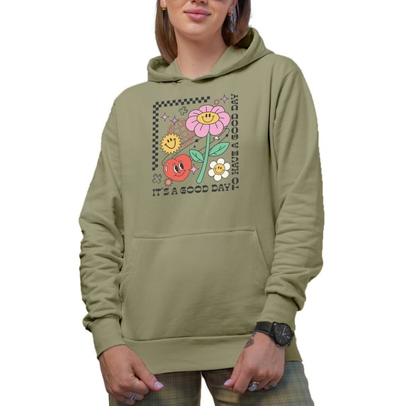It's a Good Day to Have a Good Day with Retro Smiling Faces Art Merch Gift, Sand Hooded Sweatshirt or Hoodie, Large