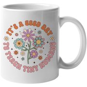 It's a Good Day to Teach Tiny Humans, Retro Groovy Text & Teacher Themed Merch Gift, White 11oz Ceramic Mug