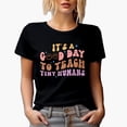 thumbnail image 1 of It's a Good Day to Teach Tiny Humans, Retro Groovy Wavy Text Art, Teacher Gift, Black T-Shirt, Small, 1 of 5