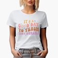 thumbnail image 1 of It's a Good Day to Teach Tiny Humans, Retro Groovy Wavy Text Art, Teacher Merch Gift, White T-Shirt, Large, 1 of 5