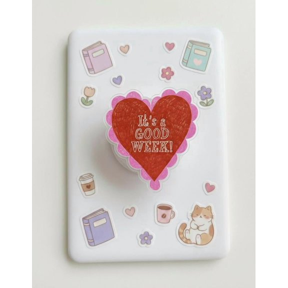 It's a Good Week Aesthetic Heart Phone Grip - Red & Pink Hand-Drawn Stand - Positive Vibes Only
