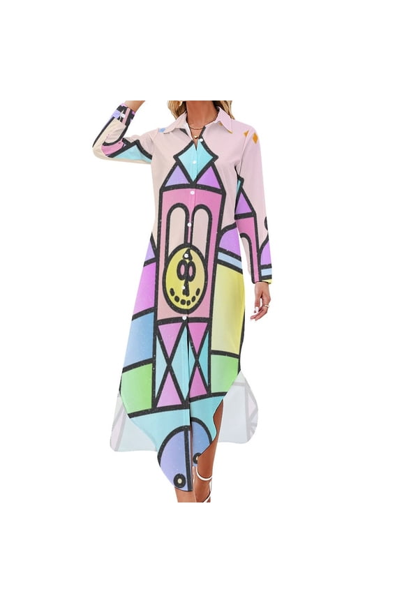It's a Small World After All Colourful Castle Long Sleeved Shirt Dress Summer skirt Women's summer suit
