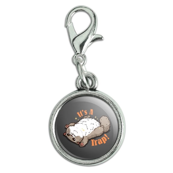 It's a Trap Cat Belly Rubs Funny Antiqued Bracelet Pendant Zipper Pull Charm with Lobster Clasp