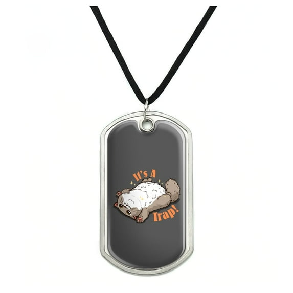 It's a Trap Cat Belly Rubs Funny Military Dog Tag Pendant Necklace with Cord