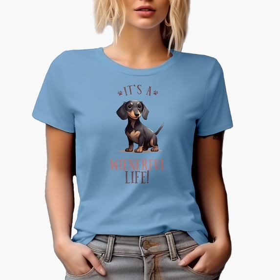 It's a Wienerful Life with a Cute Wiener or Dachshund Dog Art Merch Gift, Baby Blue T-Shirt, Medium